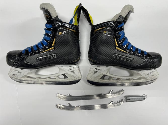 Junior Used Bauer Supreme S27 Hockey Skates D 1.5 W/ UPGRADED STEEL & Original Blades