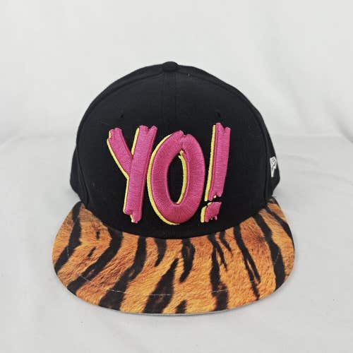 MTV Yo! Vtg 90s Raps Streetwear Black Orange Tiger Stripe Hat Cap Fitted 7 1/2