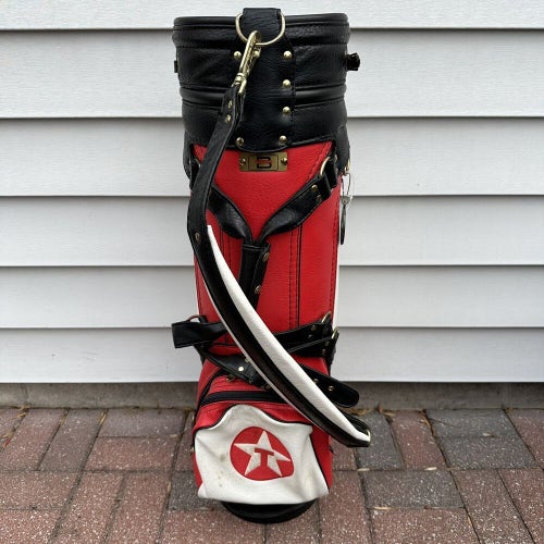 Vintage Belding Sports Golf Cart Bag 6 Way Texaco Red White Black Leather