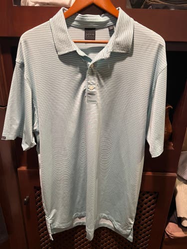 Gently Used Dunning Golf Green/White/Grey Striped Short-Sleeve Golf Polo (XL)