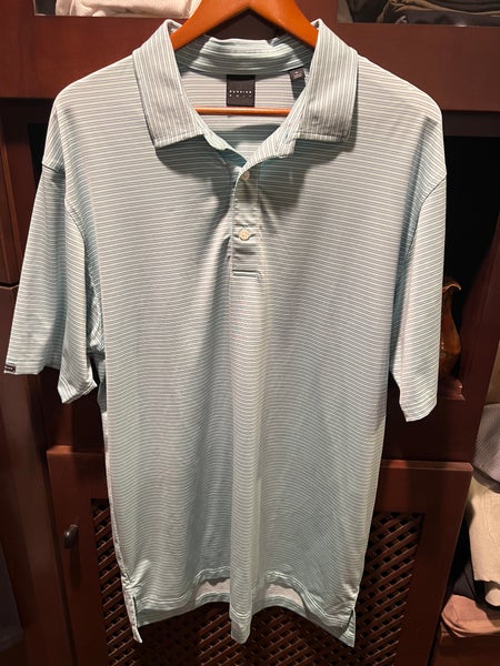 Gently Used Dunning Golf Green/White/Grey Striped Short-Sleeve Golf Polo (XL)