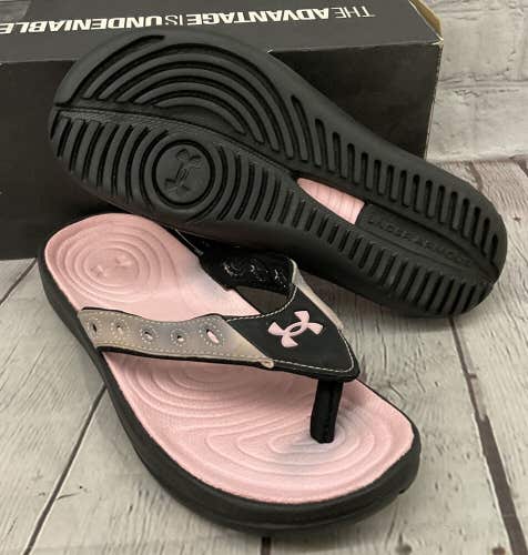 Under Armour Girls GyraT Size 5Y Pink Black Sandals Flip Flops New In Box