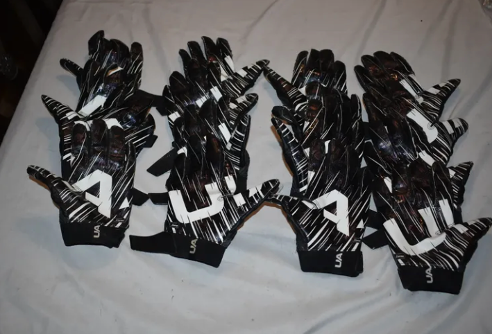 Under Armour UA Blur Football Gloves, Black/Purple, Large/XL/Med - 11 Pair total