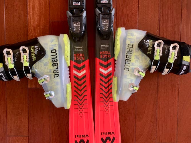 Used 2021 Volkl 130 cm All Mountain Skis With Bindings, boots and poles