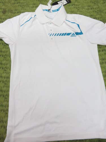 NEW * Adidas Golf Shirt - White w/ Blue- Size MEDIUM