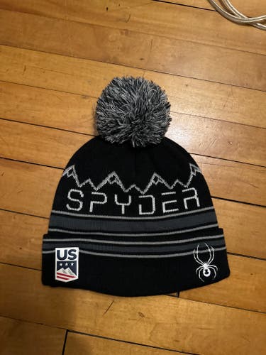Black Used Adult Unisex One Size Fits All US Ski Team issue Spyder knit Hat
