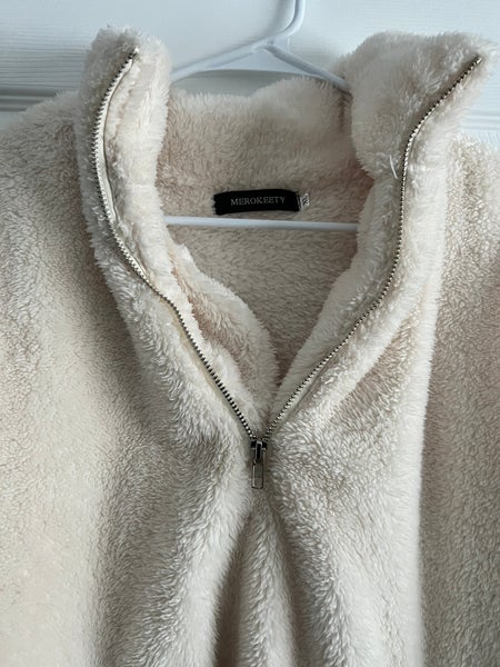 Women's white Fuzzy 1/4 Zip