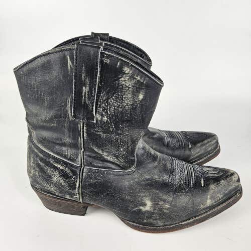 Roper Boots Dusty Distressed Look Ankle Booties Black Leather Western Size: 10.5