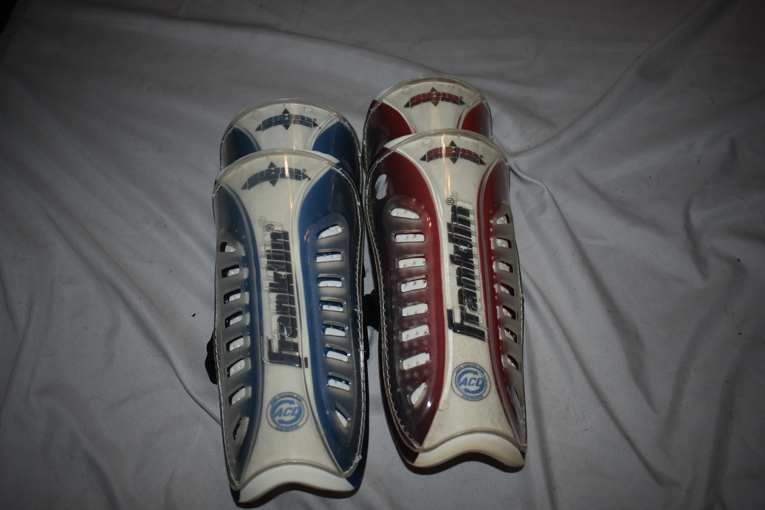 Franklin Soccer Shin Guards, 2 Pair, Red and Blue