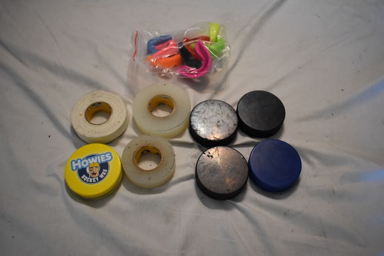 Misc Sports Gear Lot, Pucks/Tape/Mouthguards