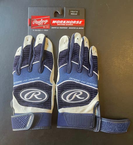 New YOUTH MEDIUM Rawlings Workhorse Batting Gloves