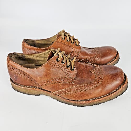 FRYE Luke Oxford Shoe Mens Size 8 D Wingtip Brown Leather Crepe Sole Dress