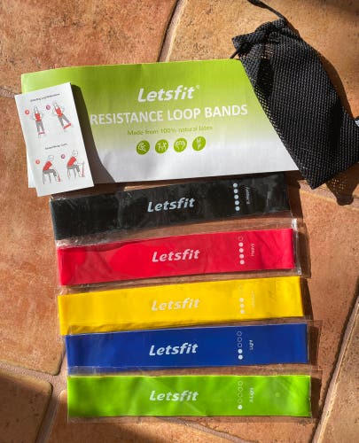 Resistance Loop Exercise Bands with Instruction Guide and bag by Letsfit. Unused
