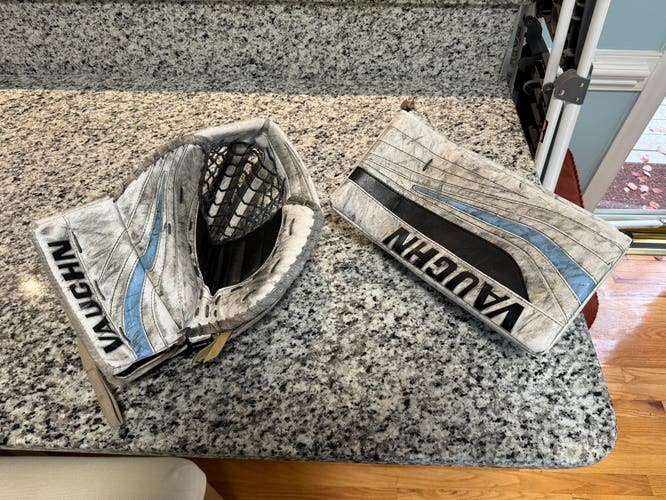 Vaughn SLR Pro Carbon goalie glove and blocker pro stock