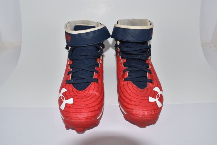 Under Armour Bryce Harper High Top Cleats Red White and Blue American Flag Boys size 5Y