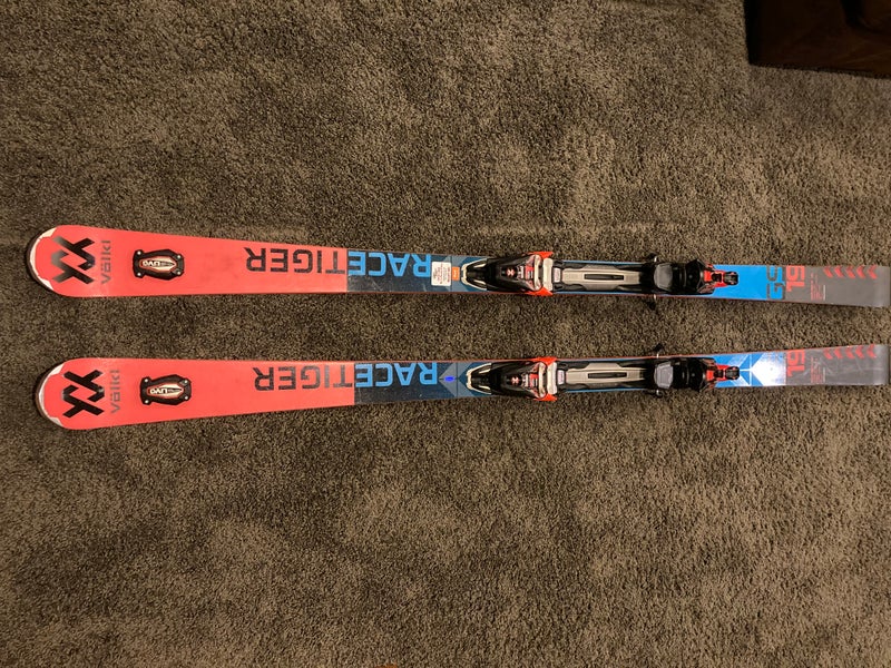 Used Unisex 2018 Volkl 180 cm Racing Racetiger GS Skis With Bindings Max Din 16
