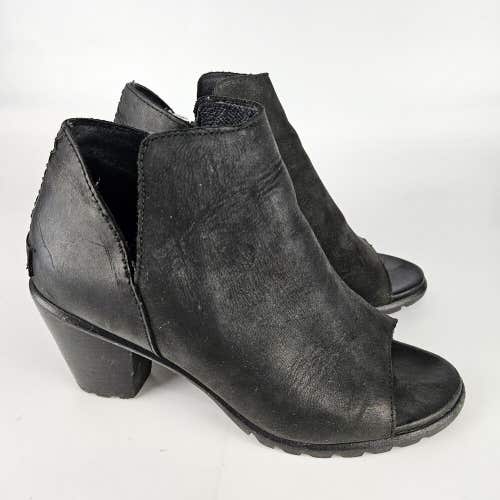 Sorel Nadia NL2842-010 Ankle Boot Peep Toe Woman’s Black Leather Size: 7
