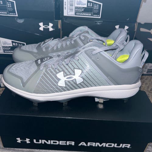 SZ 11.5 Under Armour Men's UA Yard Low MT Gray Baseball Cleat Shoe New