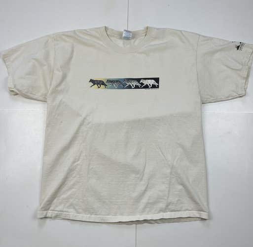 Vintage Nature Wolves Graphic T-Shirt White Grass River Natural Area Sz XL