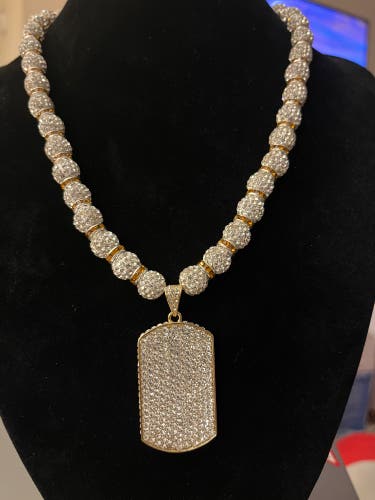 MLB Type Silver and gold rhinestone necklace with rhinestone dog tag