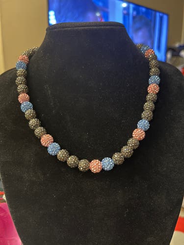 Mlb Type Rhinestone necklace- Hematite, pink and light blue rhinestone