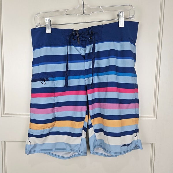 Patagonia Mens Swim Board Shorts Size 30 Blue Stripe Trunks