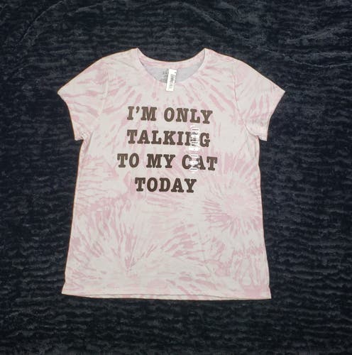 Cat Quote Cream & Pink Graphic Print Short Sleeve Tie Dye T Shirt Size L