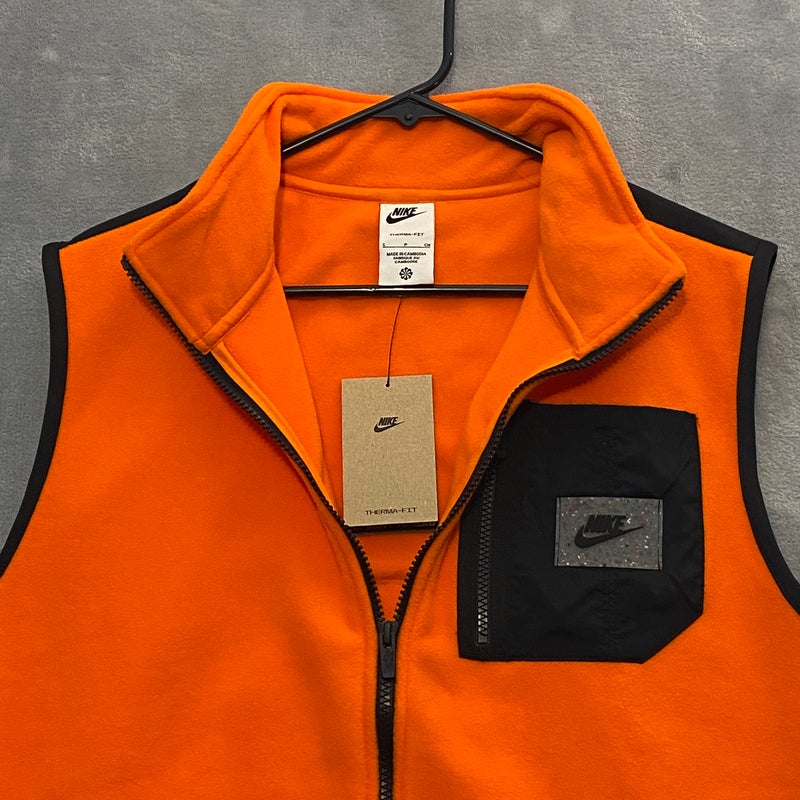 NIKE NSW Fleece Vest Men Small Orange Polar Therma-FIT Full Zip Sports Utility