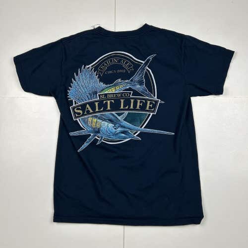 Salt Life SL Brew Co Pocket T-Shirt Marlin Sword Fish Dark Blue Sz Small