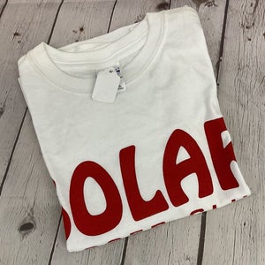 Gildan Youth Ultra Blend Size M White Red Crop Solar Soccer Club 50/50 Shirt