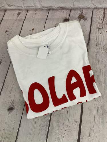 Gildan Youth Ultra Blend Size M White Red Crop Solar Soccer Club 50/50 Shirt
