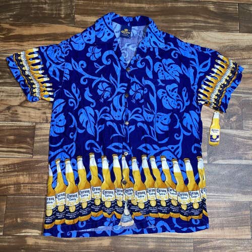 Corona Extra Mens Hawaiian Shirt Size Large Short Sleeve Rayon NEW WITH TAGS