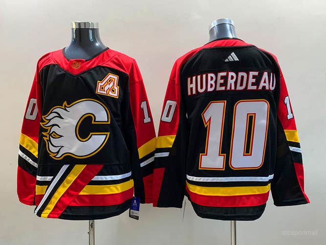 Calgary Flames 10 Jonathan Huberdeau Black Ice Hockey Jersey Size 50