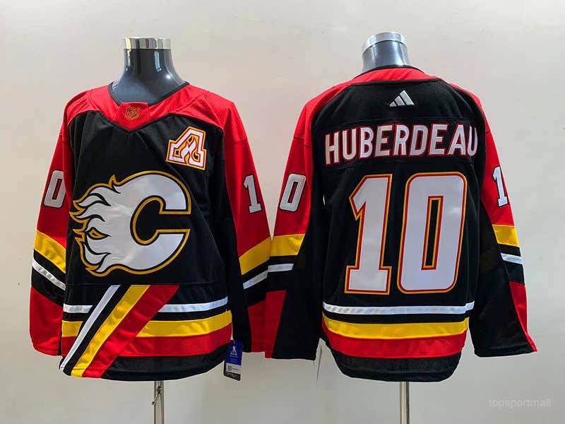 Calgary Flames 10 Jonathan Huberdeau Black Ice Hockey Jersey Size