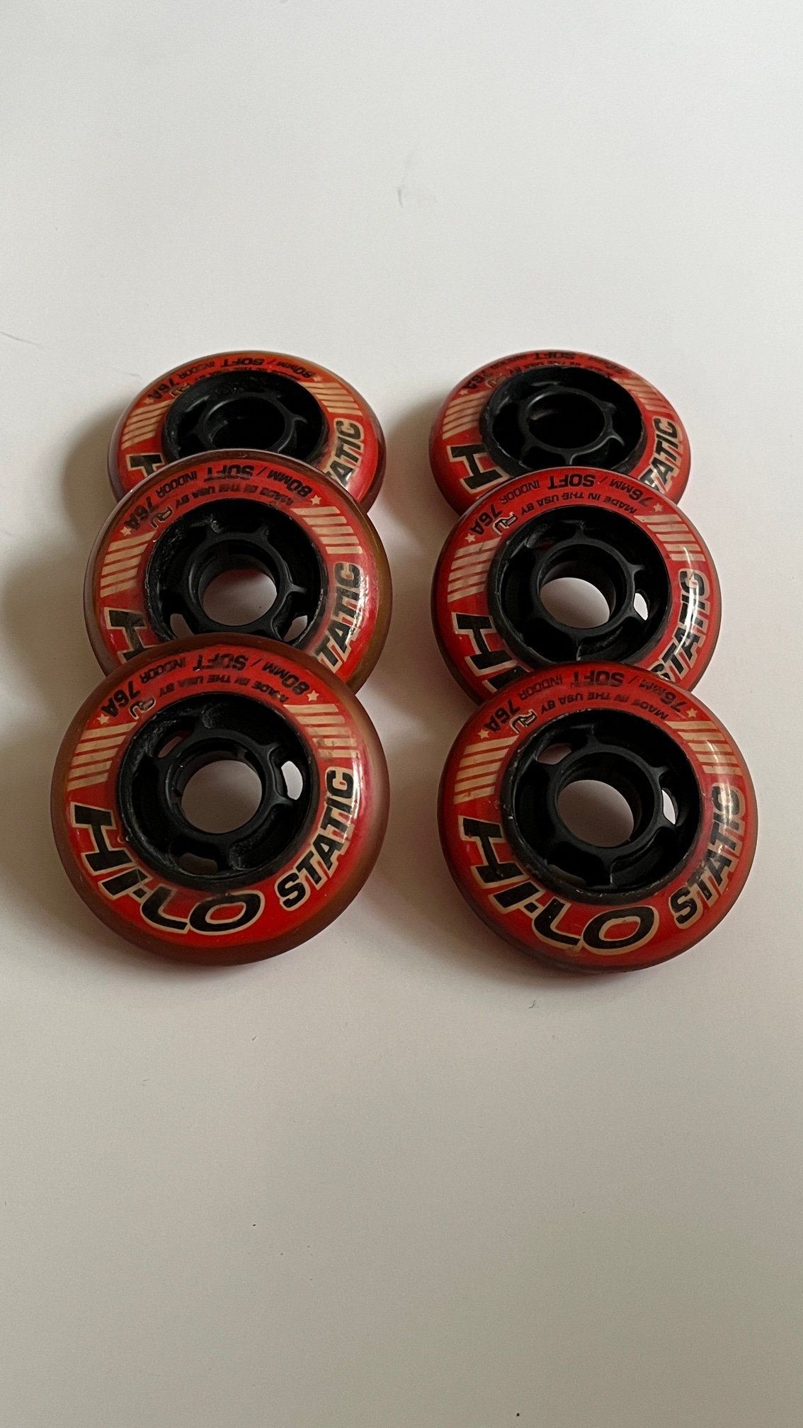 Very Good condition MISSION HI-LO STATIC Red 80mm/76mm 6 Pack Hockey Wheels