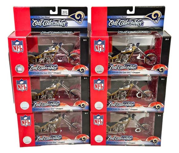 6 Pc Lot - Vintage Rams NFL Football 1:18 Chopper - Diecast Motorcycle Toy 2006