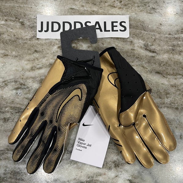 Nike Vapor Jet 7.0 Football Gloves Black Metallic Gold Men’s Size Medium NWT $55