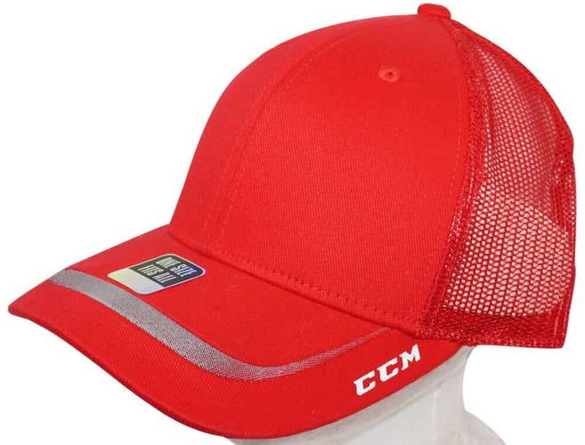 CCM Hockey Red W/ Silver Stripe Trucker Style Hat - One Size Fits Most Adult Cap