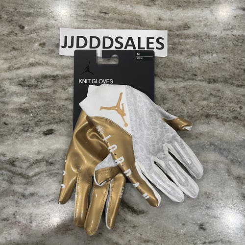 Nike Air Jordan Vapor Knit 4.0 Football Receiver Gloves White Gold Men’s Medium $65