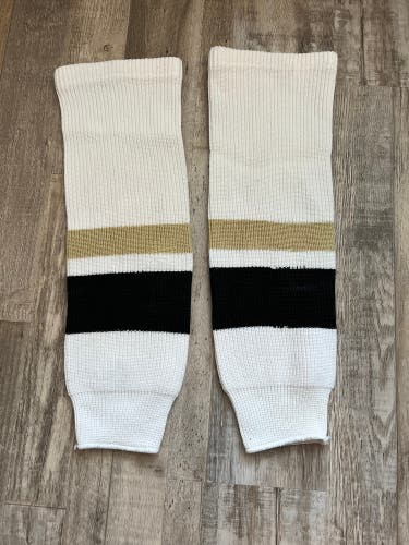 White/black/gold Used Hockey Shin Pad Socks 19”