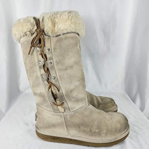 UGG Australia Tan Brown Upside 5163 Tall Lace Up Sheepskin Lined Boots Size 8