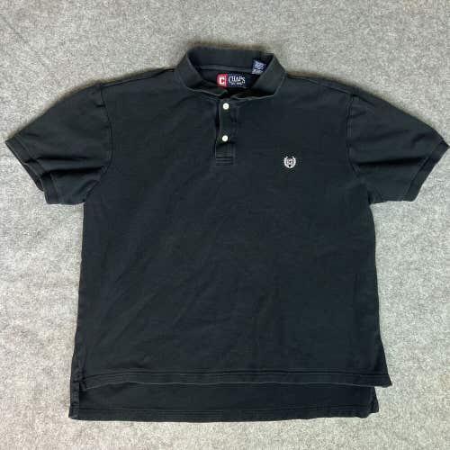 Chaps Men Shirt Extra Large Black Short Sleeve Button Cotton Casual Logo Top