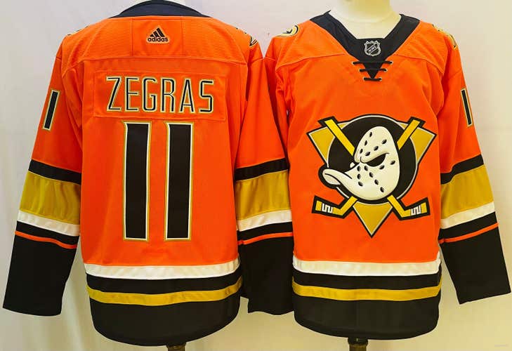 Anaheim Ducks 11 Trevor Zegras Orange Ice Hockey Jersey Size 56
