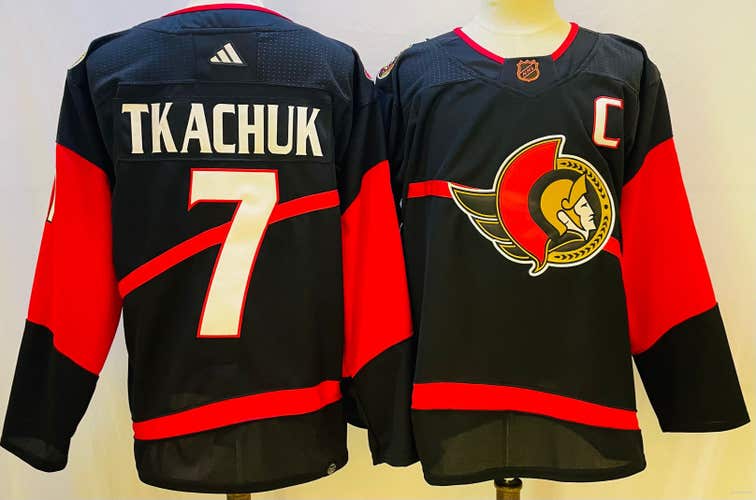 Ottawa Senators 7 Brady Tkachuk Black Reverse Retro Ice Hockey Jersey Size 54