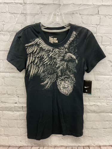 Nike Womens DriFIT Cotton 406943 Size Small Black Eagle Soccer Tee Shirt NWT $25