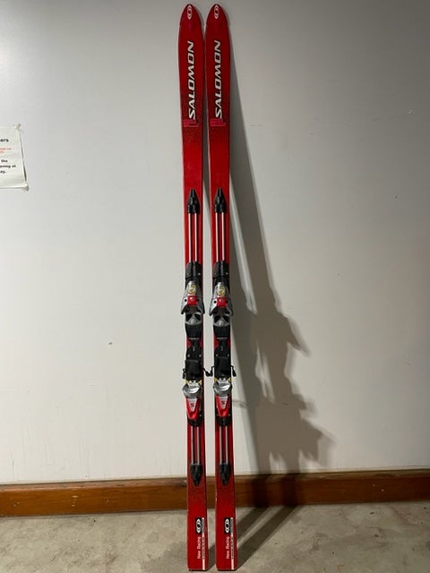 Used Men's Salomon 201 cm Racing Street Racer Team Skis With Bindings Max Din 18