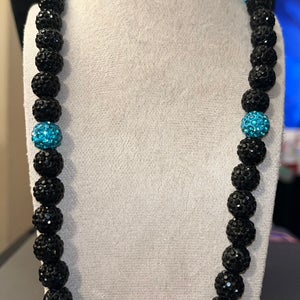 MLB type rhinestone necklace - black and teal
