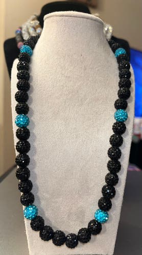 MLB type rhinestone necklace - black and teal