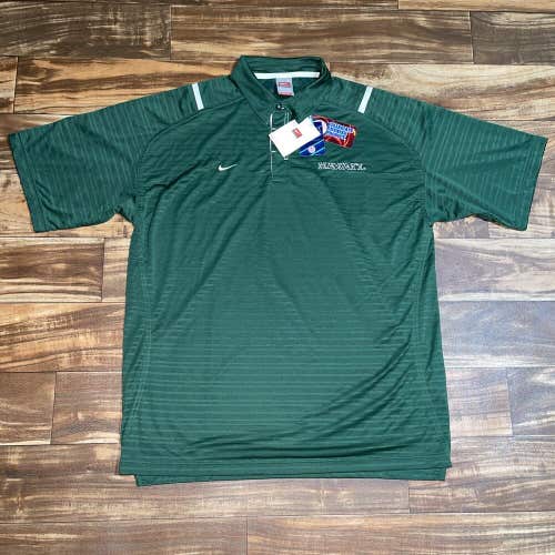 NWT University of Hawaii Polo Striped Button Shirt Nike Team Green Dry Fit Large