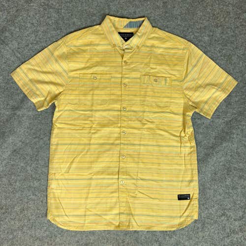 Billabong Mens Shirt Small Yellow Short Sleeve Striped Casual Button Front Top
